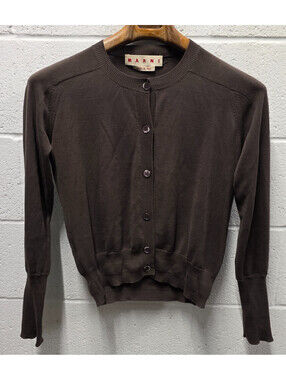 Marni MARNI Viscose Half-and-Half Cardigan Cotton Brown 40 19x22 Knit